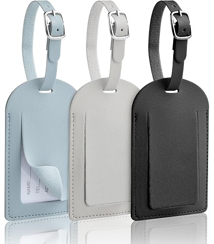 Swpeet Set Da 11 Etichette Bagagli In Pelle PU 10 Colori Con Penna Marcatrice - Con Protezione Privacy E Anello, 70x111 Mm