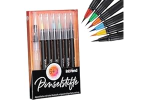 int!rend - Juego de 7 pinceles (6 colores, acuarela, 1 pincel para depósito de agua, kit ideal para principiantes, bolígrafo con punta de pincel flexible, Bullet Journal, caligrafía