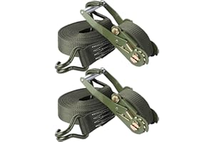 FWEEK 2 Sets Ratchet Tie Down Straps 5cm x 6m Heavy Duty Lashing Strap, Securing Straps with Handle and Metal J Hook, 5 Ton Break Strength for Trucks, Cars, Motorcycles – Green
