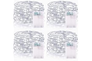 ‎VACOULERY Lichterketten Batterie Timer, 5M 50 LED Micro Drahtlichterkette IP65 Wasserdichte Kupferdraht Lichterkette für Zimmer Party Garten Weihnachten Halloween Hochzeit Deko DIY (4 Stück, Kaltweiß)