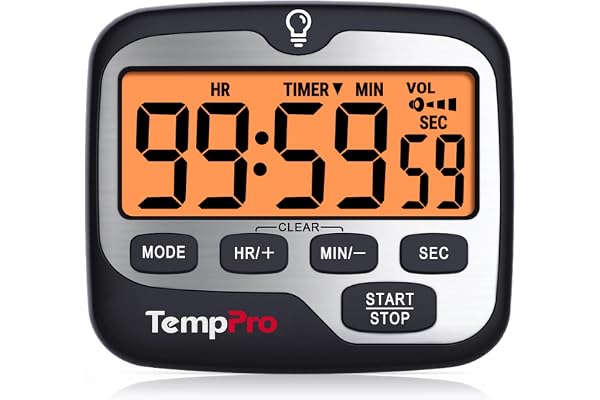 ThermoPro Kökstimer, äggklocka med tidsvisning, digitalt stoppur upp till 99 timmar, 99 min, 59 sek, justerbar larmvolym, magnetisk upphängning, batterier ingår