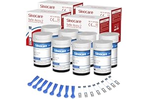 Sinocare Strisce Reattive di Glucosio nel Sangue Precisa Anti-Interferenza Solo per Safe-Accu2 Contiene 200 Strisce e 200 Lancette, Solo per il Glucometro Safe-Accu2