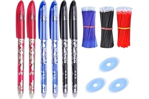 VULCYXA 66 Piezas Recambio Bolígrafo Borrable, Tinta Boli Borrable 0.5mm, Repuestos Bolígrafos para Pilot Frixion, Incluye 6 Bolígrafos, 3 Goma Boligrafo Borrable, Ideal para Estudiantes (Negro, Azul, Rojo)