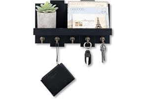 Walasis Schlüsselbrett mit Ablage Schwarz Schlüsselhalter Modern 5 Schlüsselhaken Holz Wall Deko Schlüssel Aufbewahrung
