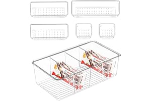 SEITOP Juego de 6 cajas de almacenamiento de plástico – 1 nevera para alimentos con 4 compartimentos, 5 cajones organizadores para accesorios de cocina, utensilios y cubiertos, sopas de bolsas