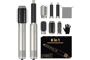 AGARELE Hair Styler 6 in 1, Airstyler Haarstyler Set mit Rundbürstenföhn, Warmluftbürste, Airflow Lockenstab Automatisch, Haartrockner, Haarglätter Bürste für Glätten, Trocknen, Volumen, Locken(Silber)