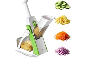 SUPMAKIN Safest Mandoline Vegetable Slicer/Chopper, Potato Chip Cutter, Multifunctional Veg Chopper with 4 Cutting Modes to Slice, Dice, Chop, Julienne, Best Kitchen Gadgets Once for All Green