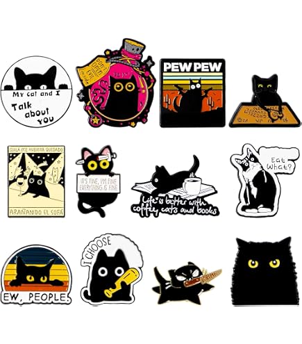 Set di 10 spille smaltate a forma di gatto, con coltello kawaii, spille a tema gatto, spille creative in lega per giacche, zaini, cappelli, borse, decorazione per gli amanti degli animali
