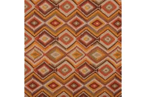 Kt KILOtela - Tela Loneta Estampada, Decoración, Tapizar, Cojines, Cortinas, Colchas, Bolsos, Manteles, 100 cm Largo x 280 cm Ancho, Geométrico Étnico, Tribal, Kilim, Naranja - 1 Metro