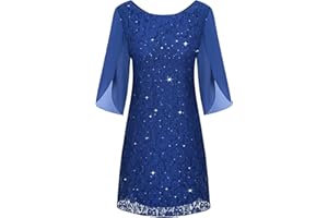 COOAN Damen Formales Kleid Hochzeitsgäste Cocktail Spitze Pailletten Kleider