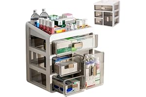 LIWANKAQI Medicine Storage Box, 4 Clear Drawers Medicine Boxes First Aid Boxes, Plastic Medication Storage Box Medical Organiser for Home Office Dorm School, 28x20x32cm