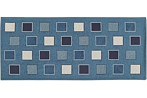 BIANCHERIAWEB Tappeto 55x140 cm Passatoia Runner Cucina Antiscivolo Lavabile Disegno Square Suardi, Jeans
