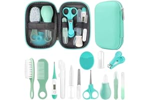 QUNLIONS LIFE Kit de soins de santé et de toilettage pour bébé avec brosse à cheveux, peigne et coupe-ongles, kit essentiel pour nouveau-né filles garçons (vert 18 en 1)