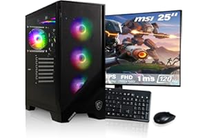 HYPER BYTE® - PC Gaming - Set Completo con AMD Ryzen 7 5700G | 32 GB de RAM DDR4 | SSD 1 TB | Monitor de 25 Pulgadas | Ratón & Teclado | WLAN | Win11 Pro | Ordenador sobremesa Gamers
