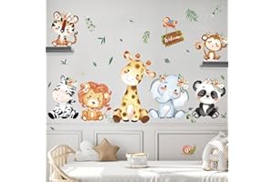wondever Adesivi Murali Animali Giungla Sticker da Muro Giraffa Elefante Panda Adesivi da Parete per Camerette Bambini Camera da Letto
