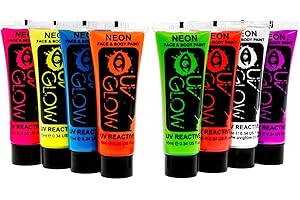 UV Glow Lot de 8 tubes de peinture fluorescente pour le visage et le corps 8 x 10 ml