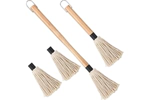Meng Jiaran Lot de 2 brosses à badigeonner pour barbecue avec manche en bois et 2 têtes de rechange supplémentaires pour barbecue, grill, fumer le steak