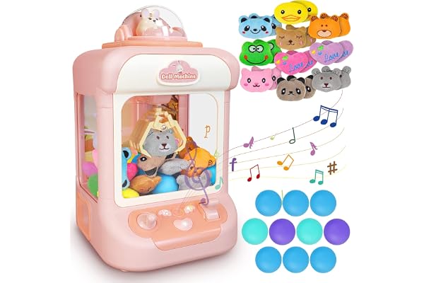deAO Mini Jouet de Machine à Griffes avec Musique, Machine à Pince, y Compris 20 Jouets en Peluche, 10 Gashapons, Jeux de Cotillons,Cadeau pour Garçons et Filles de 3 4 5 6 Ans, Anniversaire, Noël