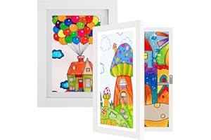 FUNVALLEY SURPERFECT Kids Art Frames 2 Pack A4 Artwork Display Frame Fillable Front Opening Photo Frames for 150 Pictures, Children's Drawings, Kids Room Decor Art Display