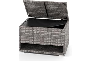 HOMASIS 186L Caja de Almacenaje de Ratán PE, Baúl de Almacenaje Exterior con Estante de Zapatios, Baúl de Almacenamiento con Forro Protector, 95 x 60 x 58 cm (Gris)