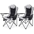 Aohanoi 2 Pack Camp Chairs for Heavy People, Outdoor Folding Camping Chairs with Cup Holder & Cooler Bag for Outside Supports up to 300lbs (2 Pcs, Black)