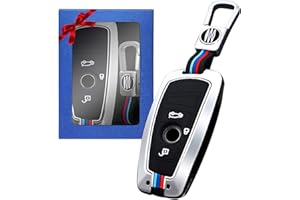 Yumzeco Zinc Alloy Car Key Cover Compatible with BMW 5'F10 5'F11 5'G30 1'F10 3'F30 3'F31 3'F34 3'G20 X3 F25 X4 F26 M3 Key Case Cover Key Shell with Keychain Keyless Key Protector Key Fob Cover Silver