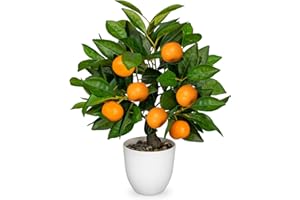 Hollyone 40CM Artificial Orange Plant in Pot, Fake Potted Plant Decorative Faux Plants, Small Faux Orange Tree for Bedroom, Living Room, Bathroom, Desk, Table, Kitchen, Home Decor