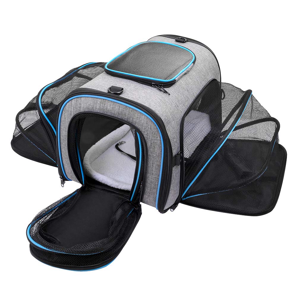 Siivton Pet Carrier for Cat, Puppy, Portable Four-sides Expandable Airline Approved Cat Carrier Travel Friendly Foldable Soft Fleece Bed Carry Your Pet With You Safely and Comfortably