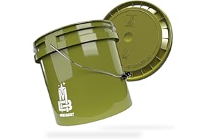MAGIC BUCKET | Juego de cubos de lavado para coche, lavado a mano caqui con tapa a juego | Gallons 3,5 US aprox. 13 litros | compatible con Grit Guard, Detail Guardz Dirt Lock, Chemical Guys Dirt Trap
