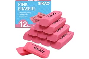 Rubbers Erasers Sikao 12 Pack Pencil Erasers for Kids, Large Pink Beveled Erasers Multipack, Art Eraser for Drawing, Classroom School Supplies for Teachers