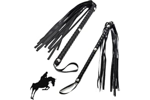 OHYER 2 Stücke Leder Reitgerte Pferdepeitsche Pferd Gerte Reitpeitschen Peitsche Reitpeitsche Trainingsgerät Bullpeitsche Reitbedarf mit Ledergriff für Reitsport Tägliche Outdoorsport (Schwarz)