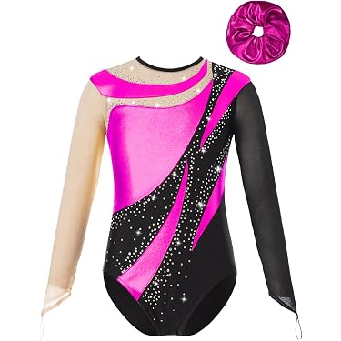 Gogokids - Set di tuta da ginnastica senza maniche per ragazze, in tre pezzi con pantaloncini e elastico per capelli, outfit da ginnastica per bambini con scavature e design incrociato, tuta da