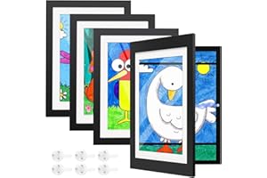 Sleeleece 4 Stück Bilderrahmen Kinderzeichnungen A4,Kunstfotorahmen für Kinder,Schwarz Aufklappbar & Frontöffnung,für bis zu 150 Zeichnungen,Ideal für Kunstprojekte, Kinderzimmer & Schule