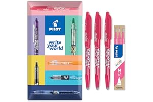 PILOT Frixion Heat/Friction Erasable Rollerball Pen FR7 - Medium Line 0.7mm Tip Nib - Wallet Pack of 3 Pens + 3 Refills (Pink)