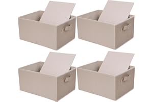 JAKAGO Foldable Wardrobe Storage Boxes 4 Pack, Superior Fabric Wardrobe Storage Organiser 39 x 29 x 20 cm, Clothes Drawers Organiser for Clothes Shirts Pants Towels Toys（Beige）