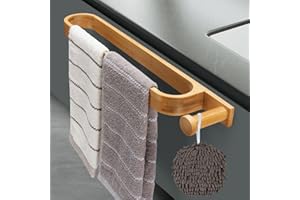 HAUSUN Toallero de 40 cm, barra de toalla de bambú sin taladrar, toallero autoadhesivo, toallero de invitados, anillo de toalla para baño, cocina, toallero de cocina, toallero de puerta, toallero de puerta