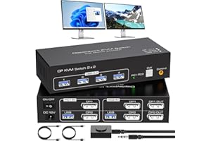 VPFET 4K120Hz Displayport KVM Switch 2 Monitors 2 Computers 8K60Hz DP 1.4 Dual Monitor KVM Switches witch 4 USB 3.0 Includes in line Control and 2 USB 3.0 Cables