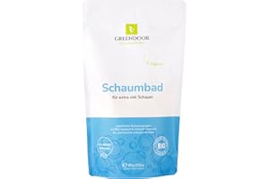 GREENDOOR Baño de espuma natural orgánico 500 g concentrado en polvo para piel relajada aterciopelada, aroma suave, para mujeres, hombres, niños, con aceite de jojoba orgánico, sal marina, cosméticos