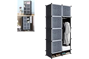 YARDIN Armadio fai da te, in plastica, con superficie sospesa, 8 scomparti con 2 scarpiere, (157 x 70 x 35 cm, nero con motivo)