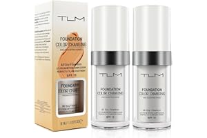 BIBONSE 2PCS TLM Colour Changing Foundation, Flawless Color Changing Warm Skin Tone Foundation for Mature Skin, Long Lasting Waterproof Moisturizing Foundation Makeup Base Nude Concealer Full Coverage SPF