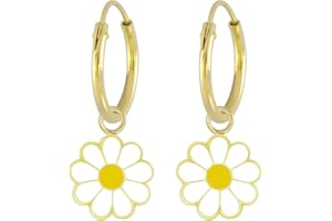 Laimons dziewczęce kolczyki dla dzieci, kolczyki kreole, biżuteria dziecięca, kwiat, stokrotka, żółta, 6 mm, srebro wysokiej próby 925