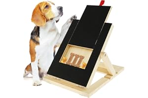 Muross Dog Nail Scratchboard, Wooden Dog Nail File Board with Built-in Treat Drawer, 3 Height Adjustable Pet Nail Grinder Pad, Sturdy Dog Nail Scratch Board for Pets Nail Care 29x40.5cm