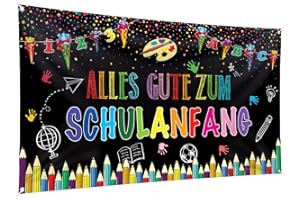 PARSUP Alles Gute Zum Schulanfang Banner 200x110cm großes Banner für den ersten Schultag, Willkommen zurück in der Schule, Party-Dekorationszubehör, Banner für Klassenzimmer, Büro, Schule, Lehrer(Schwarz)