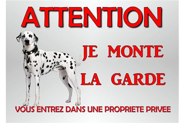plaque attention chien dalmatien en métal 29 x 20 cm env réf 53