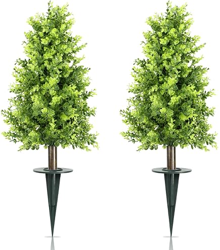 Albero di cedro artificiale a sfera, 58,4 cm, con picchetto, 2 cespugli