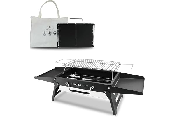 Charmline 34 x 23cm Barbecue Portable, Gril à Charbon Compact Pour L'extérieur, Gril à Barbecue Pour le Camping, Les Pique-Niques, Les Jardins et Les Fêtes de Plage, Noir