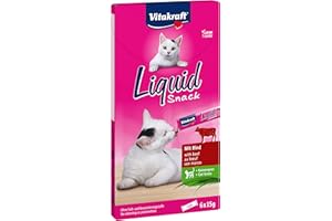 Vitakraft Liquid Snack, Katzen Leckerli, Katzensnack cremig, mit Rind und Katzengras, in einzelnen Sachets, für eine gesunde Darmflora (1 Paket mit 6x 15g)