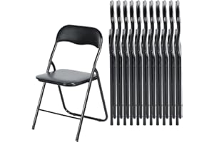 EGGREE Ensemble de 12 Chaises Pliantes Noires - Cadre Métallique, Siège Rembourré en PVC - Capacité de Charge 110 kg - Chaise Ergonomique Pliable pour Camping, Balcon, Fêtes, Bureau, Restaurant
