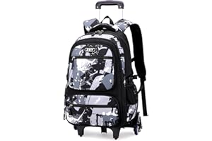 Amythe Zaino Trolley Scuola Media e Superiore, 40L Zaino con 6 Ruote per Ragazzo Adolescenti 10-24 anni, Zainetto Casual con Rotelle per Viaggi, Staccabile e Impermeabile -Nero