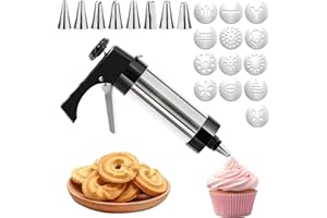Ruikdly Pressa per Biscotti, Biscotti Professionale Pistola Sparabiscotti con 13 Stencil e 8 Beccucci, Spara Biscotti per Frolla, Sparabiscotti in Acciaio Inox per Pasticceria, Fai Da Te